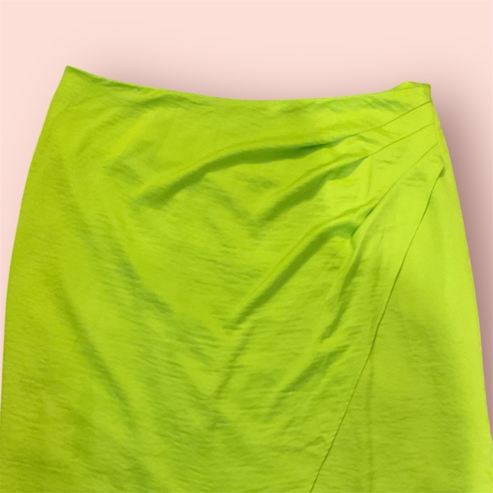 Scoop Acid Lime Satin Faux Wrap Midi Skirt XXL Neon Green Slit Sold Out Online - Picture 6 of 7